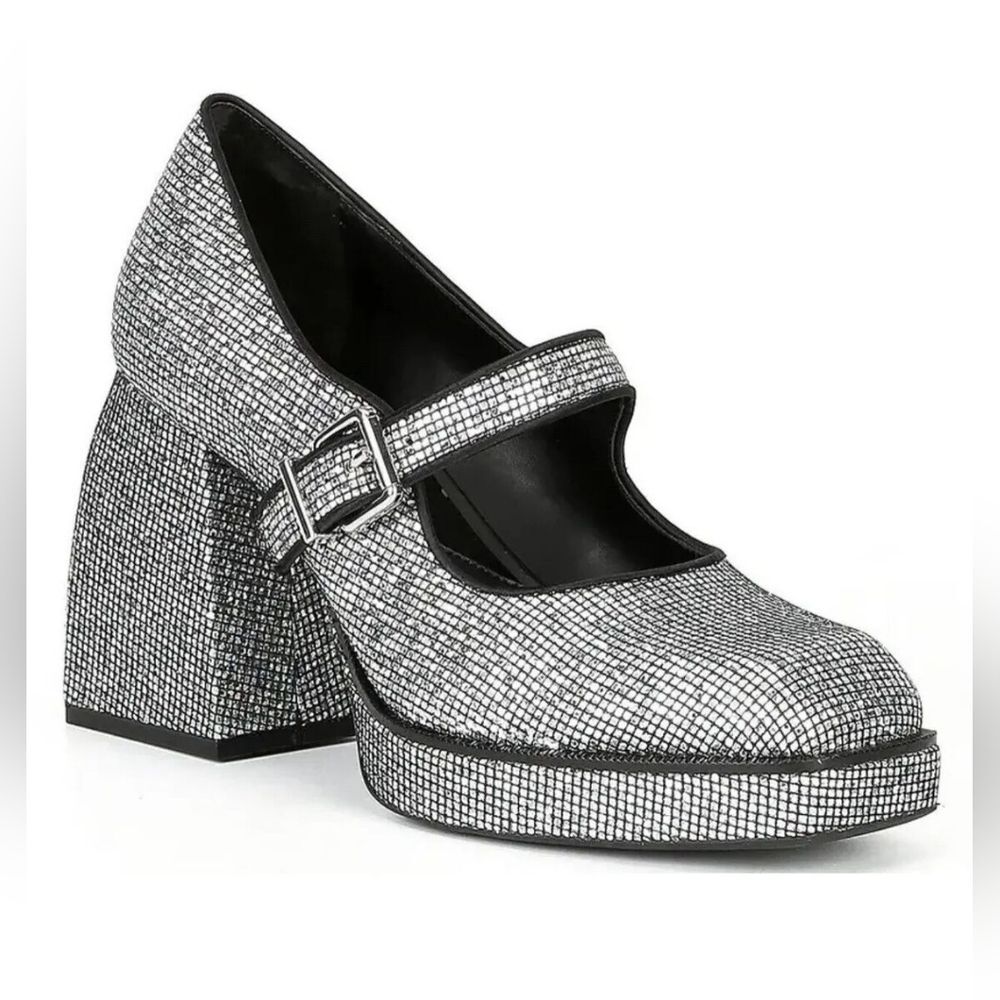 Sparkle Chunky Heel Platform Mary Jane Buckle Shoes Disco Glitter Bratz GB 7.5